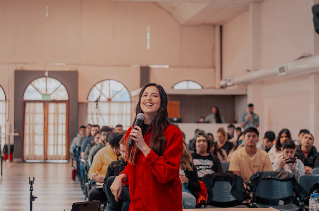 woman smiling during presentation