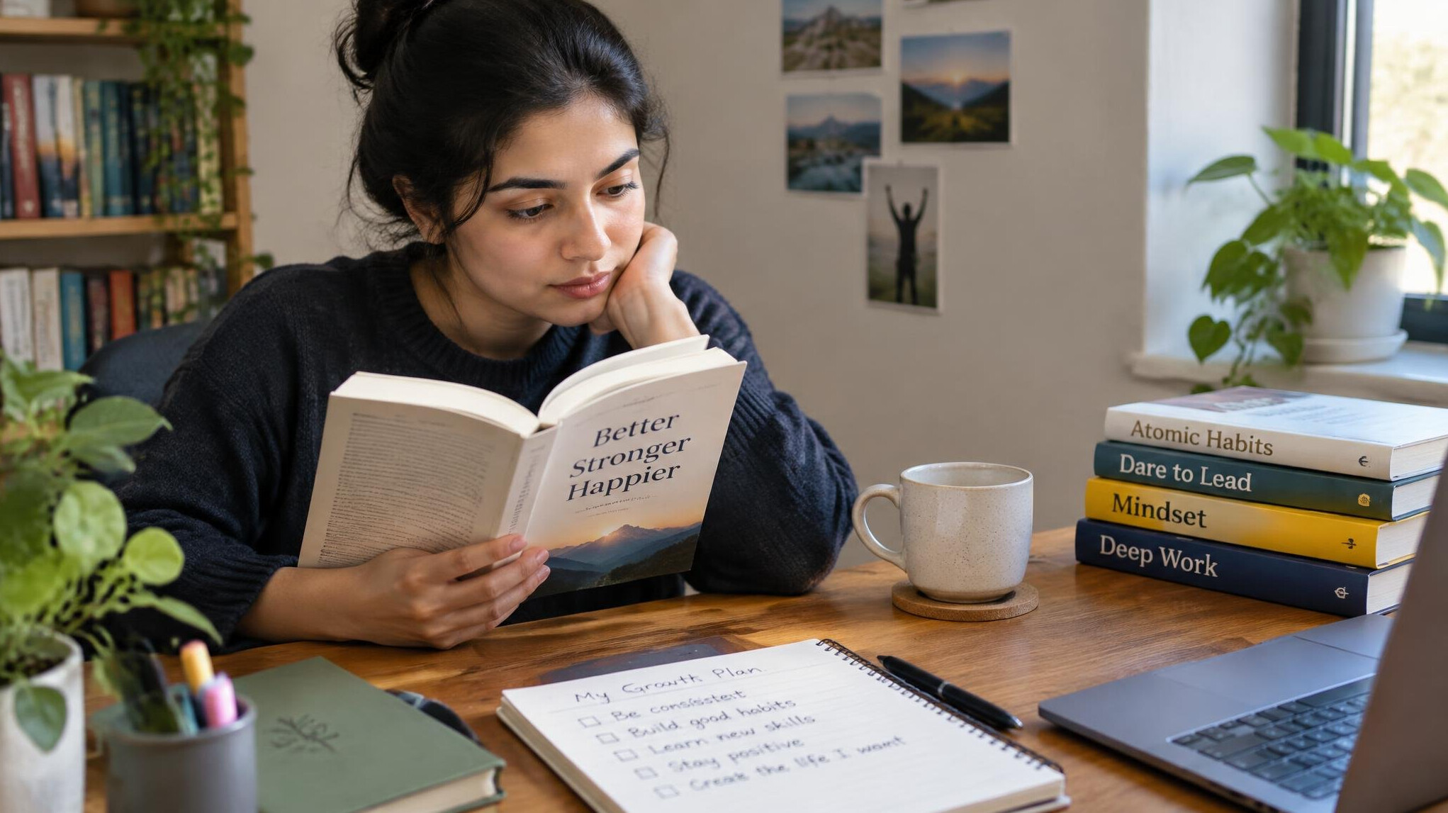 person reading self help book